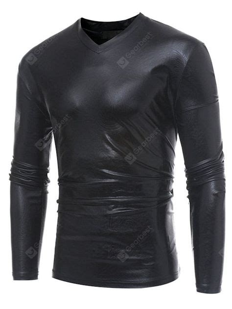 Faux Leather T Shirt Black L Men S Long Sleeves Tees Sale Price