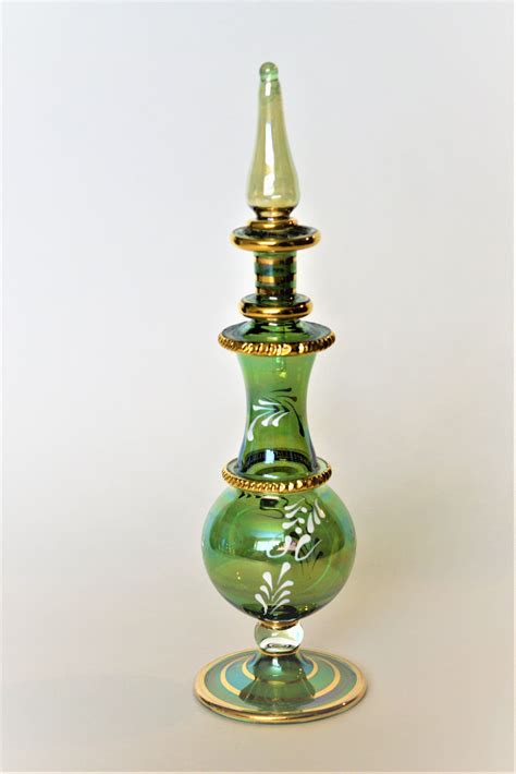 Egyptian Hand Blown Glass Perfume Bottle With 14 K Gold Trim Etsy
