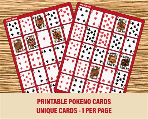 Printable Pokeno Cards Unique Cards 1 Card Per Page Instant Download