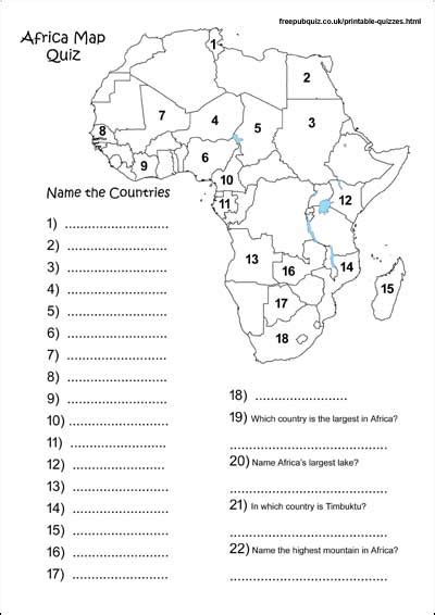 African Countries Worksheet