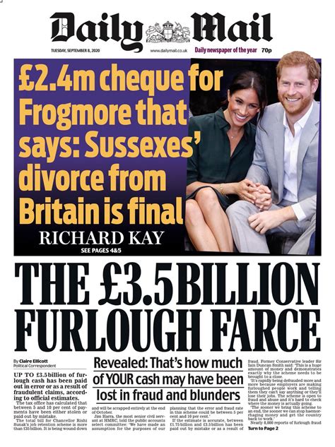 daily mail front page 8th of september 2020 tomorrow s papers today