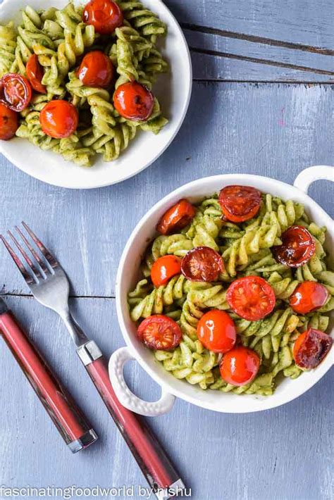 Fascinatingfoodworld Pesto Fusilli With Balsamic Cherry Tomatoes