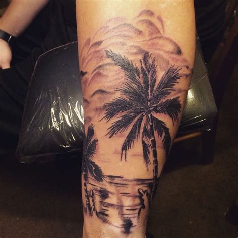Tattoo black & white chisinau. A beach scene tattoo I did. | My work | Tattoos, Palm ...