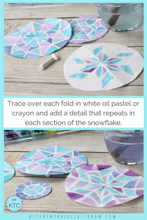 Snowflake Designs In Oil Pastel And Watercolor Resist The Kitchen