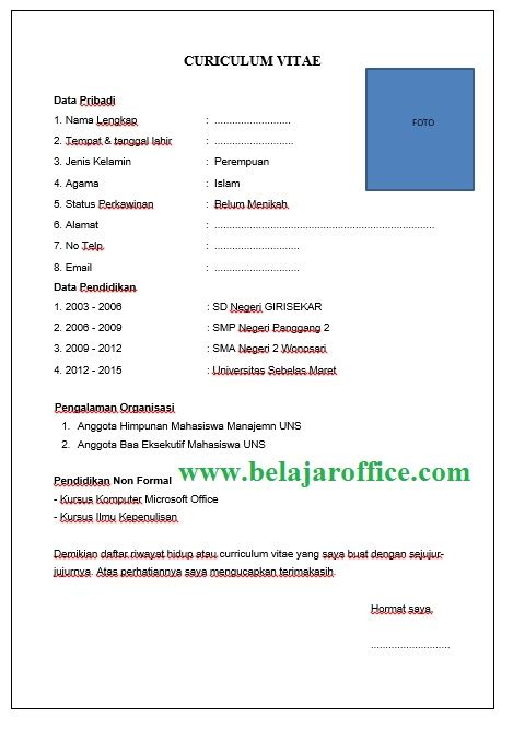 Maybe you would like to learn more about one of these? Contoh Penulisan CV Curiculum Vitae untuk Fress Graduate ...