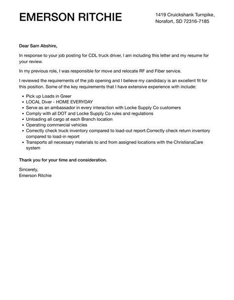 CDL Truck Driver Cover Letter | Velvet Jobs