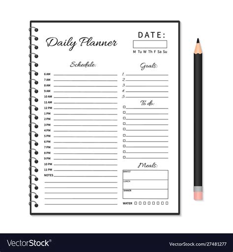 Daily Planner Template Blank White Notebook Page Vector Image