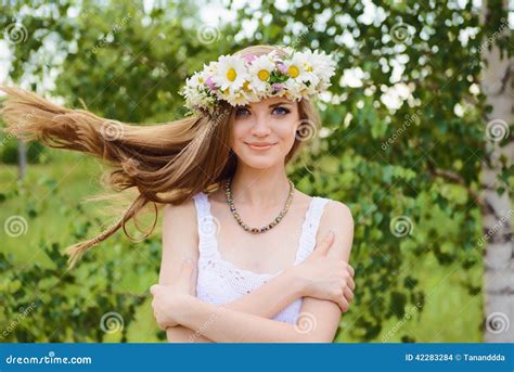 Happy Young Beautiful Woman With Blue Eyes Stock Photo Image Of