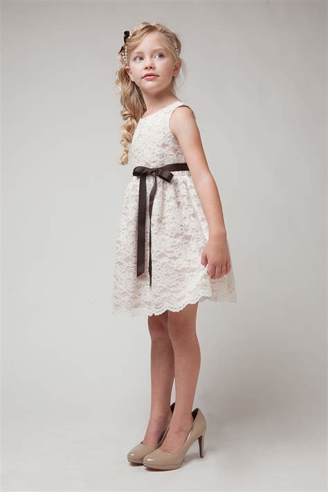 2016 Children Very Hot Beauty Dress Lace Flower Girl Dress Ivory Brown