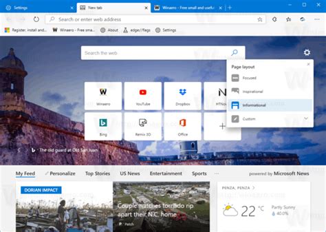 Microsoft Edge New Tab 17 Images Updates To The New Tab Page In Images