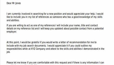 sample request for letter of recommendation