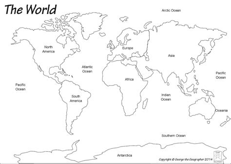 Printable World Map With Continents And Oceans Labeled