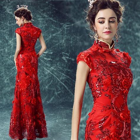 This unique bohemian wedding dress by boomblush is a true stunner. modern chinese oriental women long lace red traditional ...