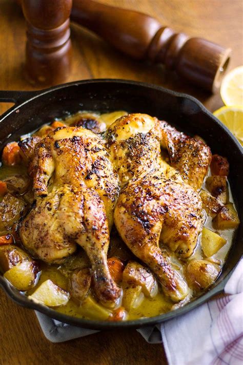 Here are the whole chicken recipes: roasted chicken in a skillet ready for dinner. | Roast ...