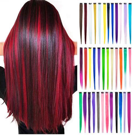 Colored Clip In Hair Extensions Colorful Straight Long Hair Extensions