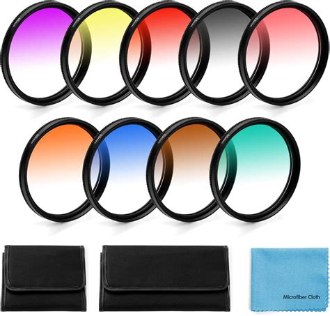 52mm Graduated Colour Filters Kitfotover 9 Pieces Gradual Colour Lens