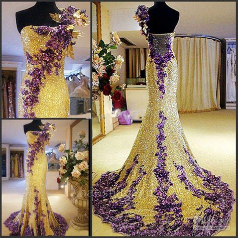 Gold Hand Made Flowers Appliques Sequins Zipper Back Wedding Dress Or