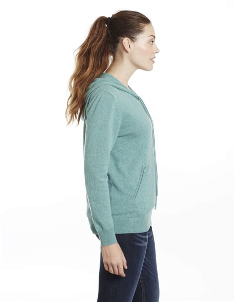 Womens 100 Cashmere Zip Front Drawstring Hoodie Cardigan Sweater Ebay