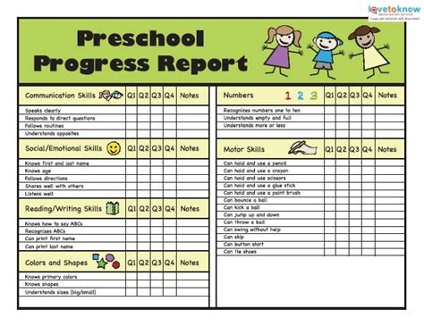School Report Card Kindergarten Report Cards Preschool Report Card