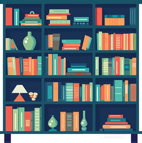 School Clipart Books Stacked On A Home Library Bookshelf Clip Art