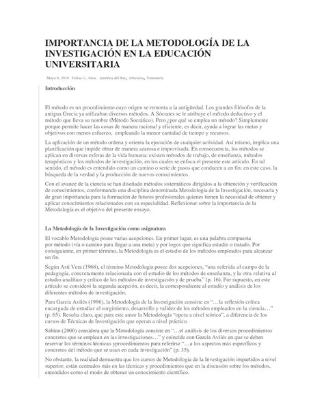 Solution Importancia De La Metodolog A De La Investigaci N En La Educaci N Universitaria