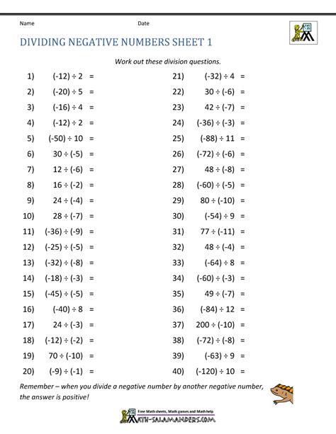 How To Divide By Negative Numbers Templates Printable Free