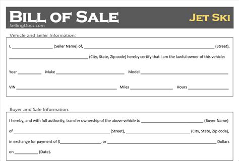 Free Printable Jet Ski Bill Of Sale Template Selling Docs