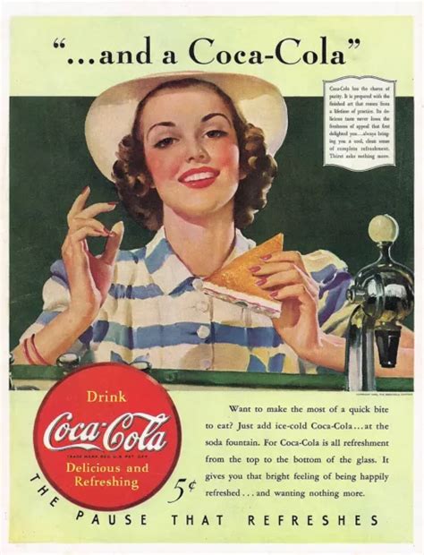 1940S BIG ORIGINAL Vintage Coca Cola Girl Soda Fountain Gil Elvgren Art