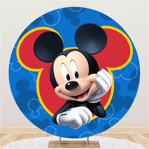 Round Blue Happy Birthday Mickey Mouse Backdrop Lofaris Mickey