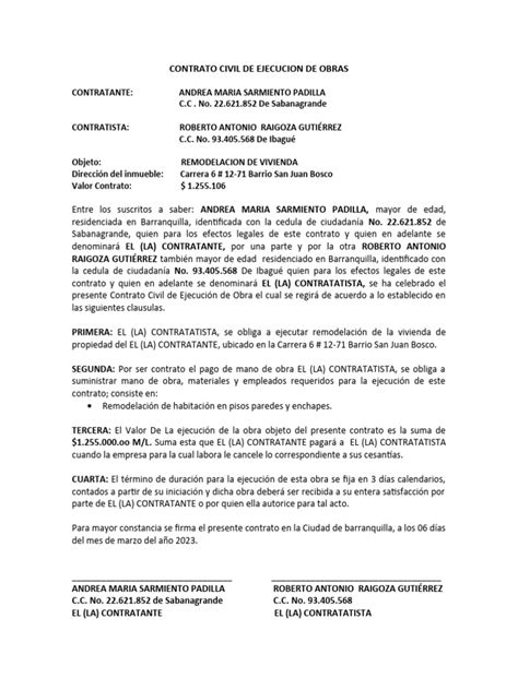 Contrato Civil De Ejecucion De Obras Pdf
