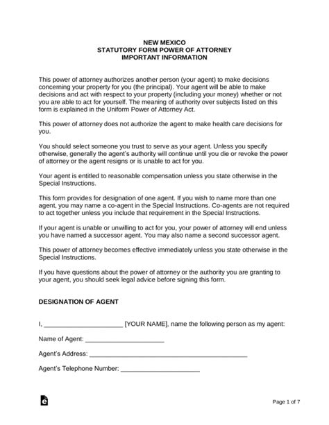 Free New Mexico Power Of Attorney Forms 9 Types Pdf Word Eforms