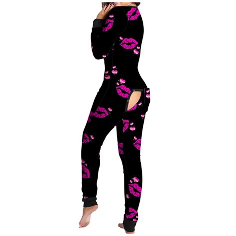 Women V Neck Long Sleeve Jumpsuit Sleepwear Sexy Pajamas Onesies Button Down Front Functional