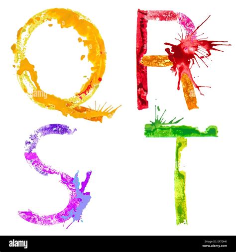Colorful Paint Splash Alphabet Letters Q R S T Stock Illustration