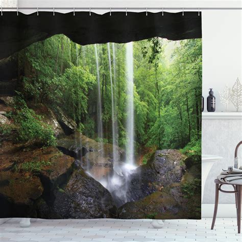 Natural Cave Shower Curtain Still Waterfall In The Forest In Northern