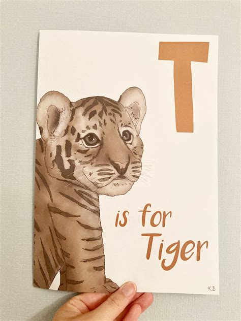 T Is For Tiger Alphabet Nursery Print Hand Drawn Digital Etsy Ireland