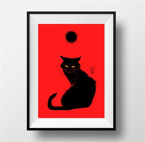 Black Cat Art Print Chat Noir Poster Inspired Art Nouveau Etsy Uk