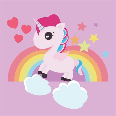 Lindo Unicornio Vector Arco Iris Vector Premium