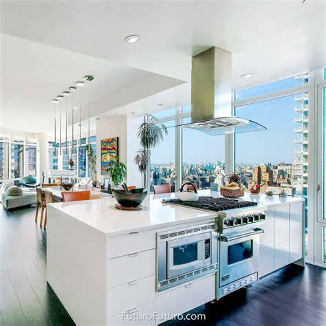 Kitchen island with cooktop and hood. Futuro Futuro 36″ Acqualina Glass Island Range Hood