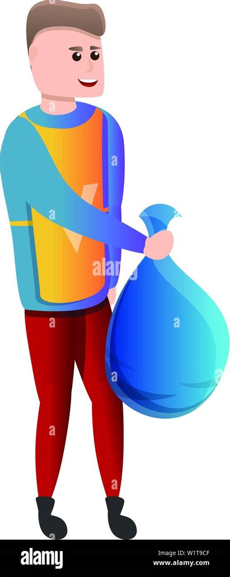 Volunteer Boy With Garbage Bag Icon Cartoon Of Volunteer Boy With