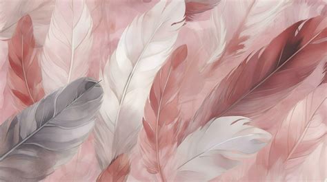 Coloured Feathers In Pink On The Background In The Style Of Subtle