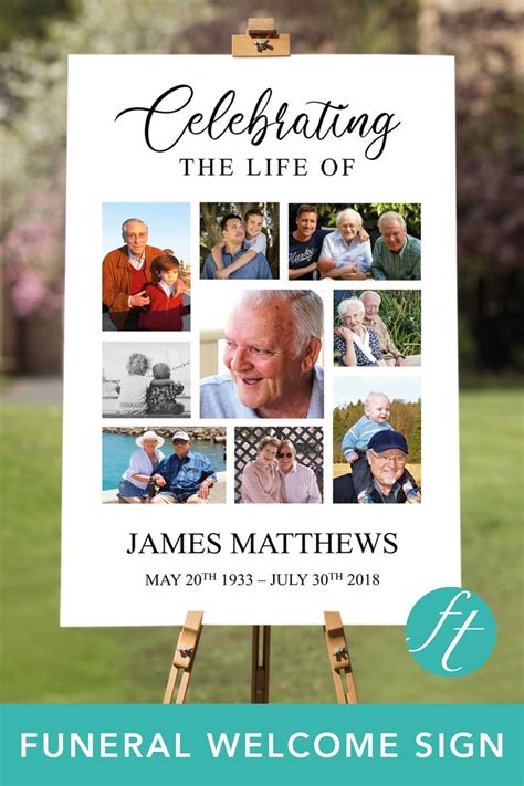 Funeral poster with photo collage. Celebrate your loved one by showing