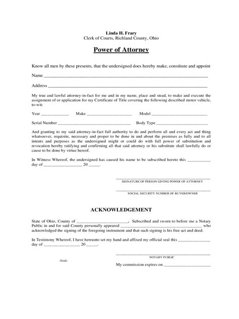 Free Printable Power Of Attorney Form Ohio