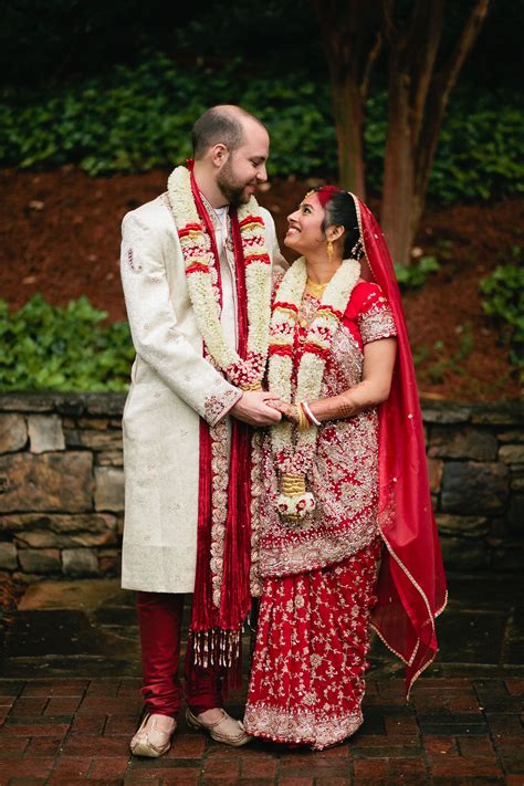 Bride And Groom Indian Wedding Outfit Red And White Lemuel Amiri
