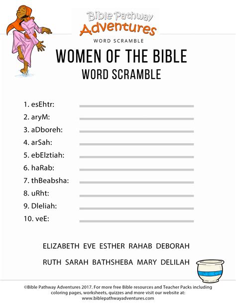 Women Of The Bible Word Scramble Bible Pathway Adventures