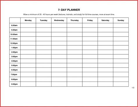 7 Day A Week Calendar Template Printable Blank Calendar Template