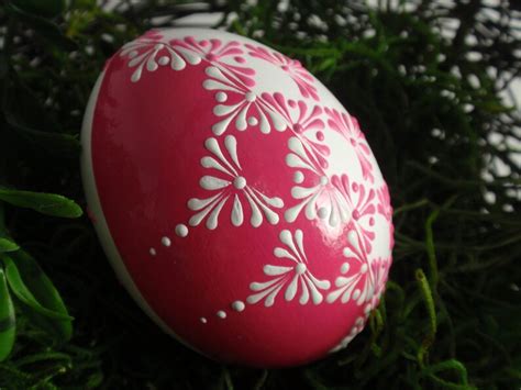 Easter Egg Chicken Egg Pysanky In Pink Wax Embossed