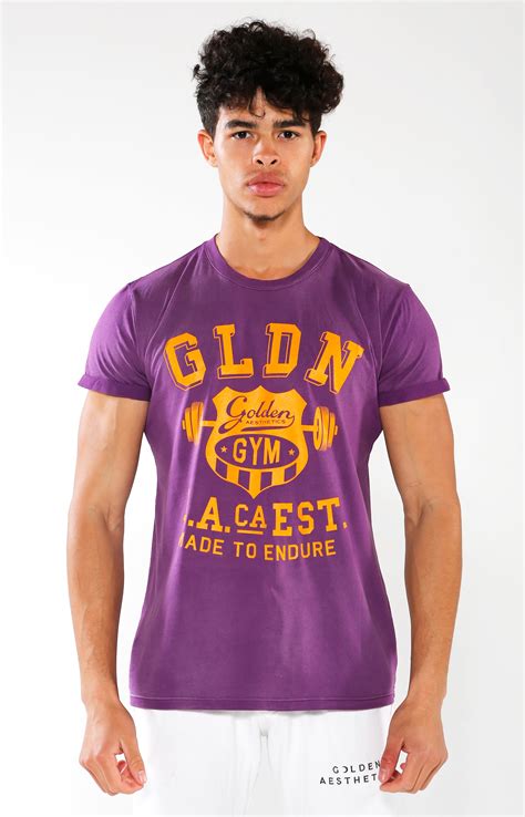 Mens Purple Gym Crest T Shirt Golden Aesthetics