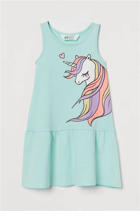 H And M Toddler Girls And Girls Patterned Jersey Dress Turquoiseunicorn