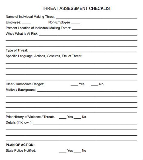 Threat Assessment Template Free Printable Templates