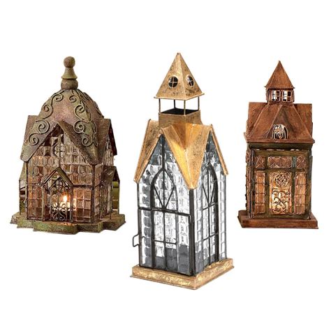 Signals Set Of 3 Glass And Metal Candle Lanterns Classic European Architectural